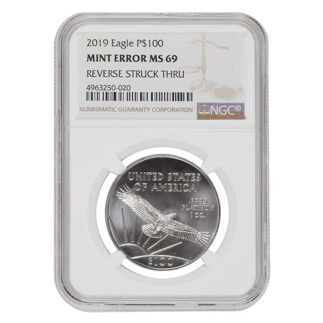 2019 1 oz $100 Platinum American Eagle NGC MS 69 Mint Error (Rev Struck Thru)