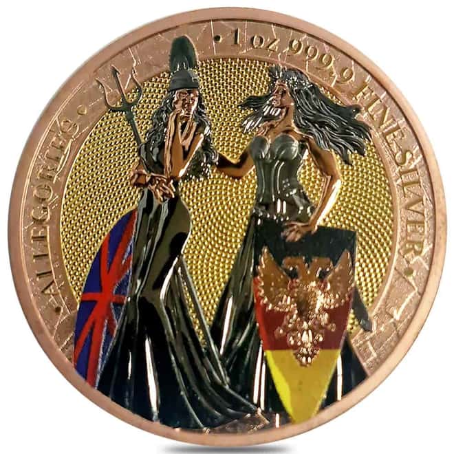 2019 1 oz Britannia & Germania The Allegories Red & Yellow Gold Silver Coin