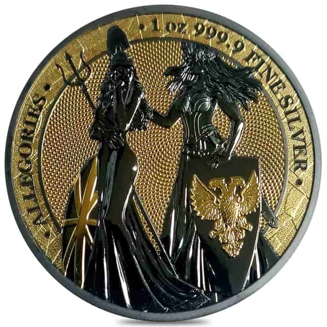 2019 1 oz Britannia & Germania The Allegories Rhodium & Red Gold Silver Coin