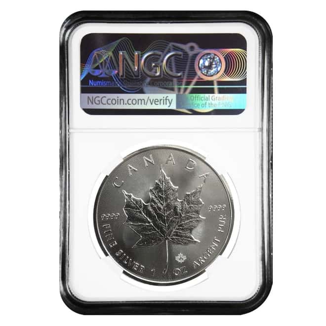 2019 1 oz Canadian Silver Maple Leaf NGC MS 68 Mint Error (Obv Struck Thru)