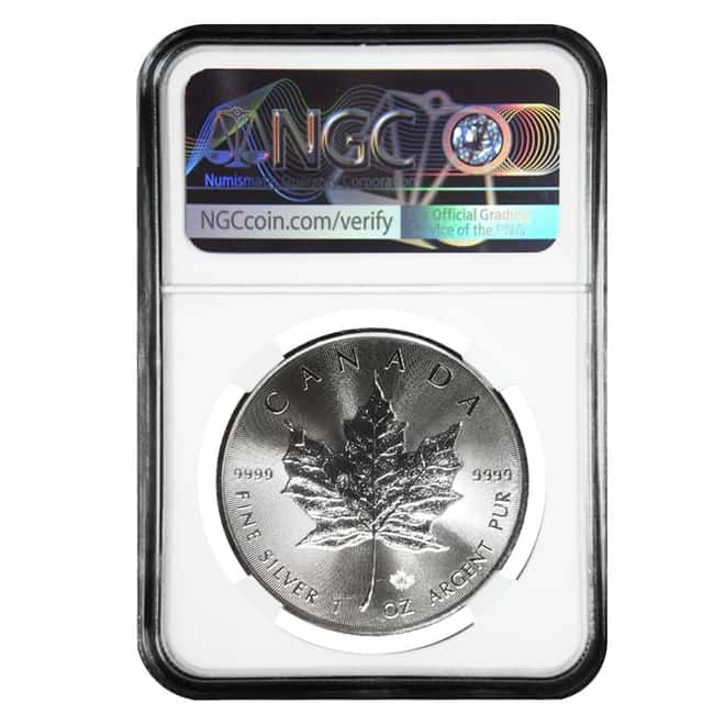 2019 1 oz Canadian Silver Maple Leaf NGC MS 69 Mint Error (Obv Struck Thru)