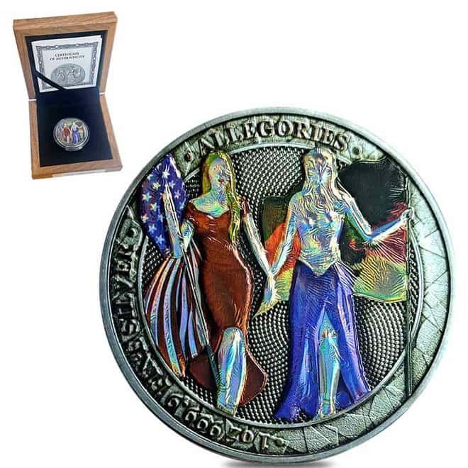 2019 1 oz Columbia & Germania The Allegories Hologram Silver Coin