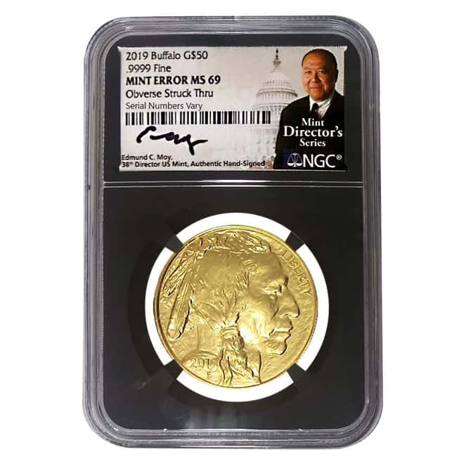 2019 1 oz Gold American Buffalo NGC MS 69 Mint Error (Retro, Edmund C. Moy Sign)