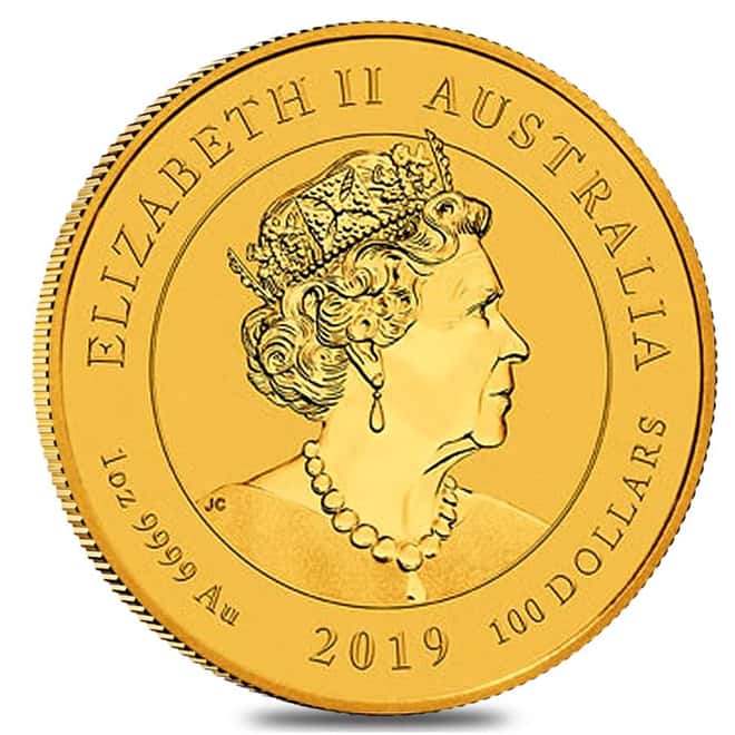 2019 1 oz Gold Australian Dragon & Tiger Coin $100 BU Perth Mint In Cap