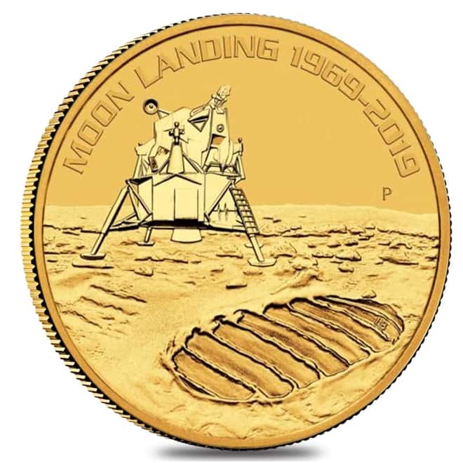 2019 1 oz Gold Moon Landing 50th Anniversary BU Australia Perth Mint In Cap