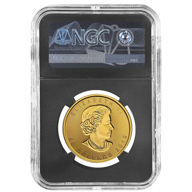 2019 1 oz Incuse Canadian Gold Maple Leaf $50 Coin NGC MS 70 First Day of Production