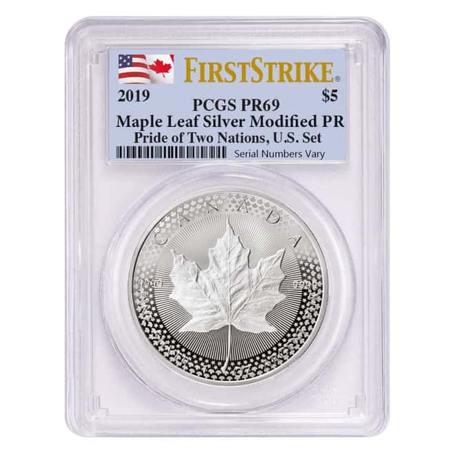 2019 1 oz Modified Proof Silver Canadian Maple PCGS PF 69 FS (Pride of Two Nations)