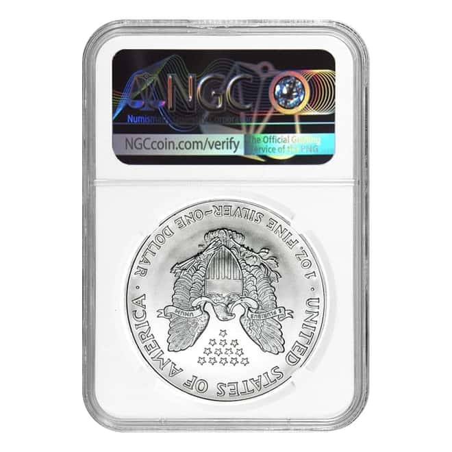 2019 1 oz Silver American Eagle NGC MS 69 Mint Error (Obv Struck Thru)