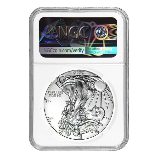 2019 1 oz Silver American Eagle NGC MS 69 Mint Error (Rev Struck Thru)