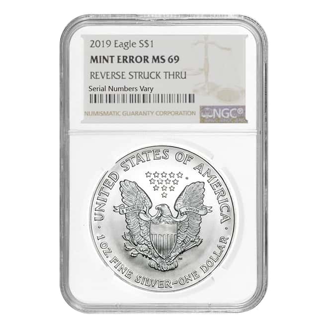 2019 1 oz Silver American Eagle NGC MS 69 Mint Error (Rev Struck Thru)