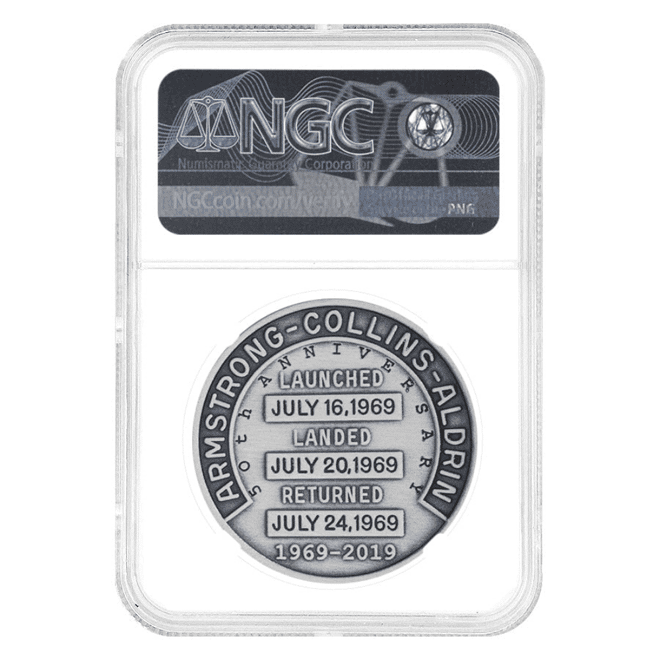 2019 1 oz Silver Apollo 11 Robbins Medal Restrike NGC MS 70 FD