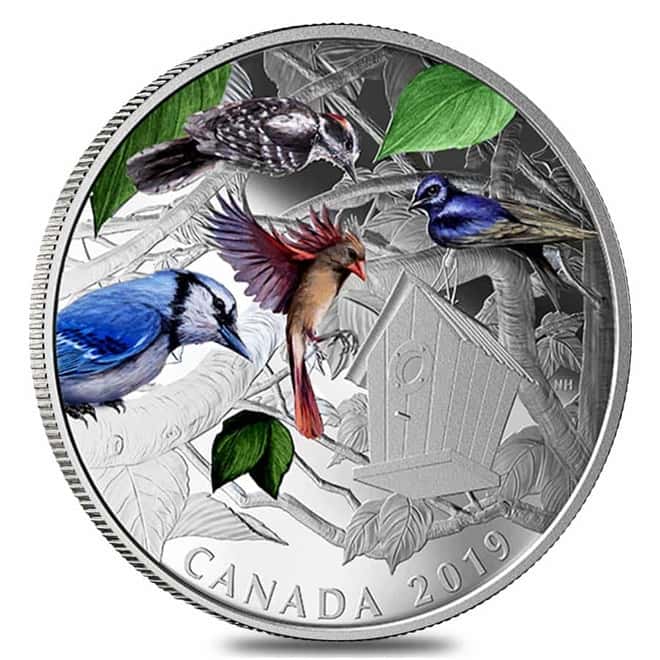 2019 2 oz Silver Canada Birds in the Backyard Colorized Coin (w/Box & COA)