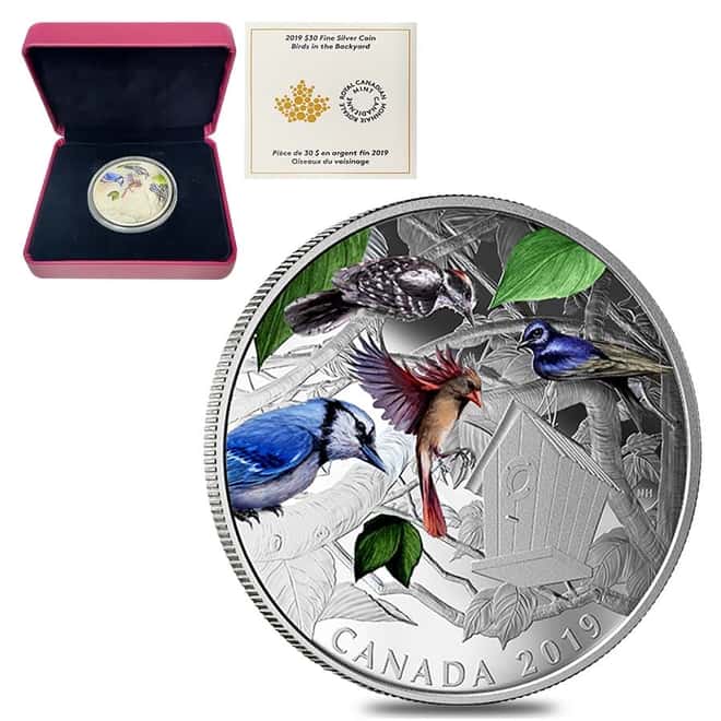 2019 2 oz Silver Canada Birds in the Backyard Colorized Coin (w/Box & COA)