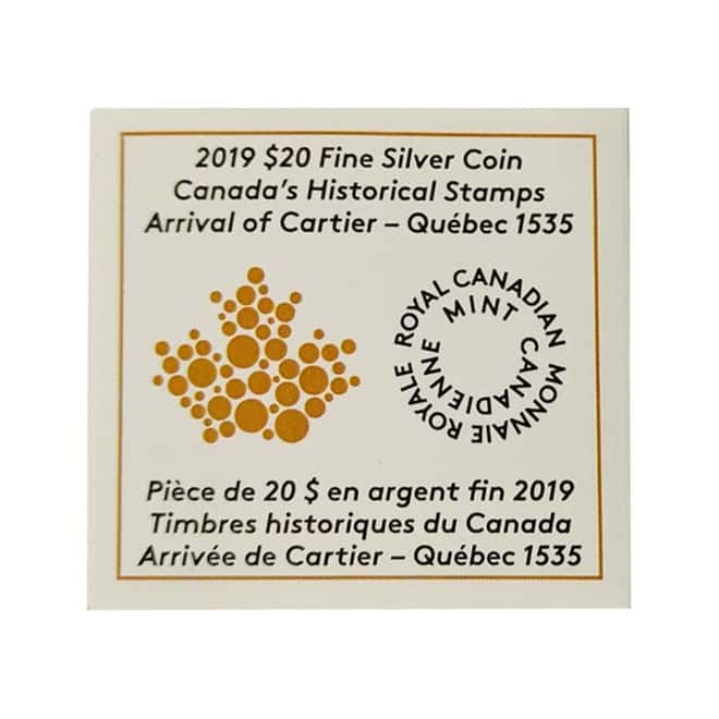 2019 Canada 1 oz Silver Arrival of Cartier Quebec 1535 Proof Colorized Coin (w/Box & COA)