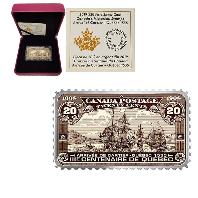 2019 Canada 1 oz Silver Arrival of Cartier Quebec 1535 Proof Colorized Coin (w/Box & COA)