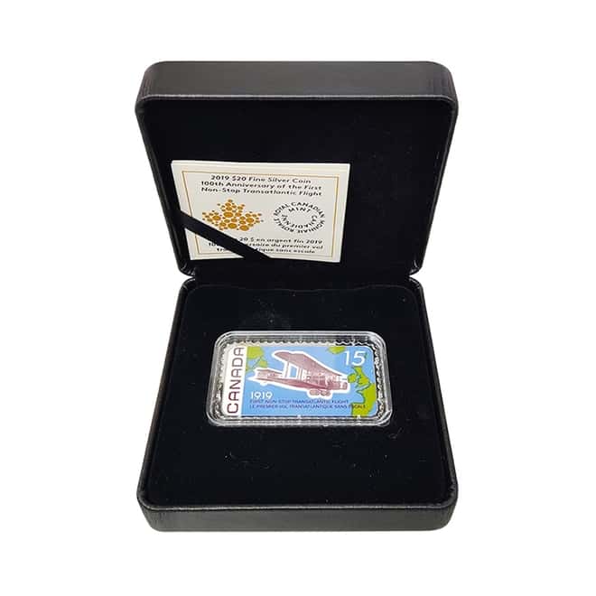 2019 Canada 1 oz Silver First Non-Stop Transatlantic Flight Proof Colorized Coin (w/Box & COA)