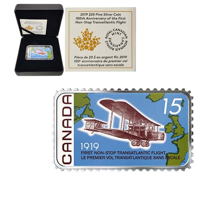 2019 Canada 1 oz Silver First Non-Stop Transatlantic Flight Proof Colorized Coin (w/Box & COA)