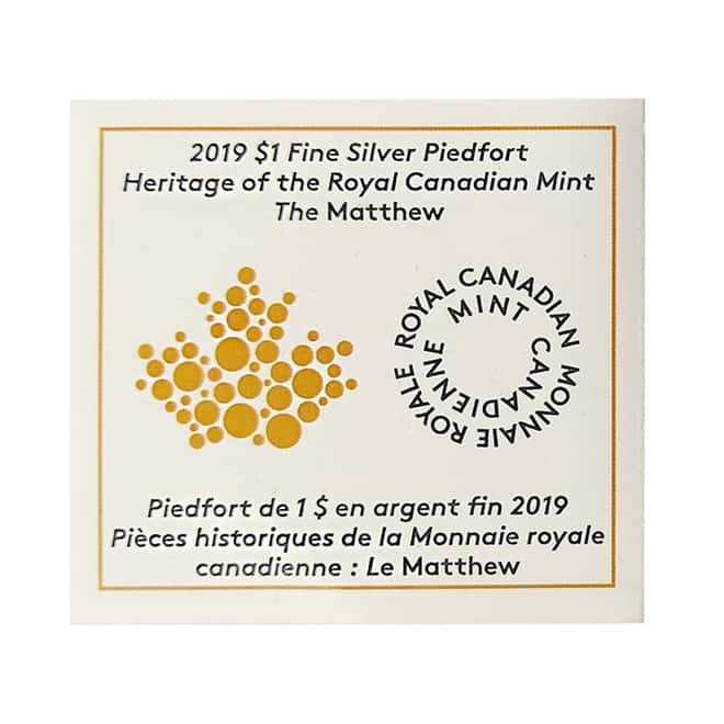 2019 Canada 1 oz Silver Piedfort The Matthew Coin (w/Box & COA)
