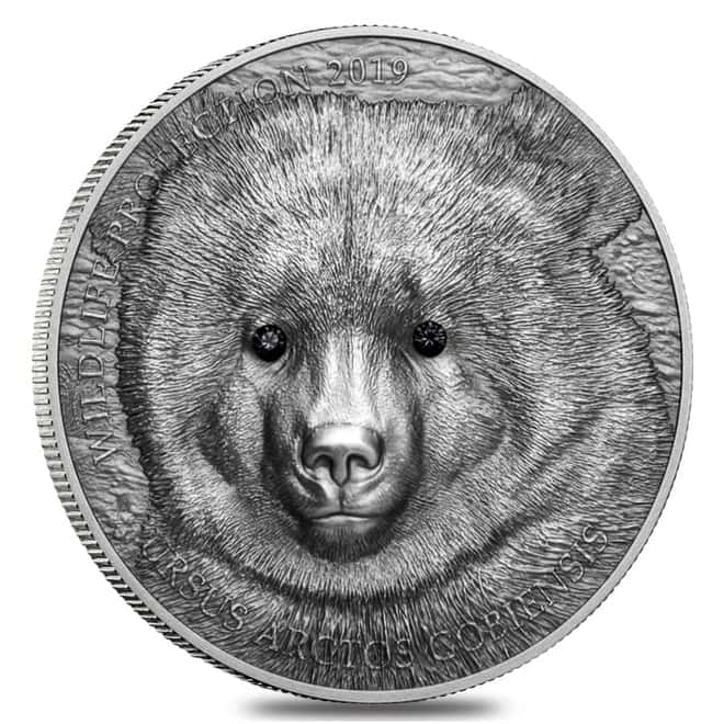 2019 Mongolia 1 oz Silver Gobi Bear - Wildlife Protection Antiqued Coin (w/Box)
