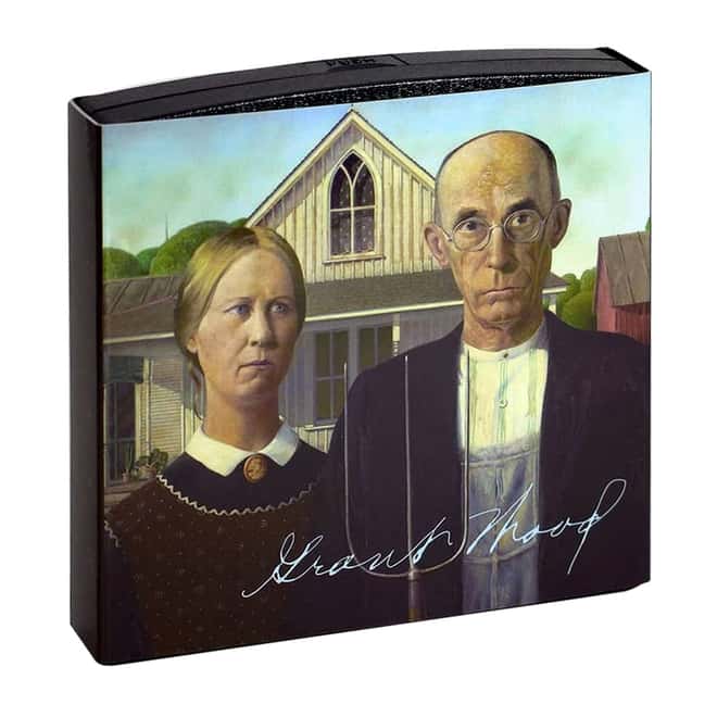 2019 Niue 1 oz Colorized Silver American Gothic Grant Wood Coin (w/Box & COA)