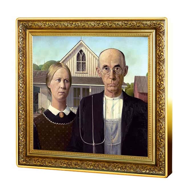 2019 Niue 1 oz Colorized Silver American Gothic Grant Wood Coin (w/Box & COA)