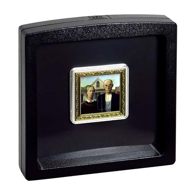 2019 Niue 1 oz Colorized Silver American Gothic Grant Wood Coin (w/Box & COA)