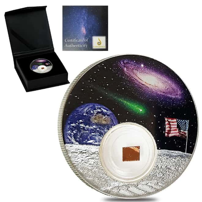 2019 Niue 1 oz Colorized Silver Moon Landing 50th Anniv. Coin (w/Box & COA)