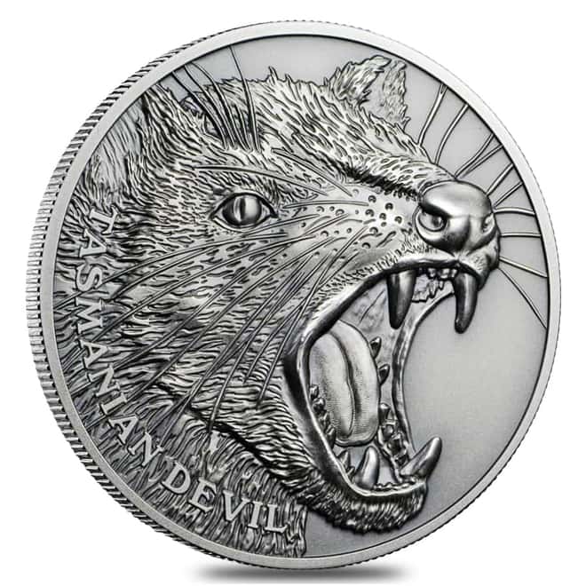 2019 Niue 1 oz Silver Tasmanian Devil Antiqued High Relief $1 Coin (w/Box & COA)