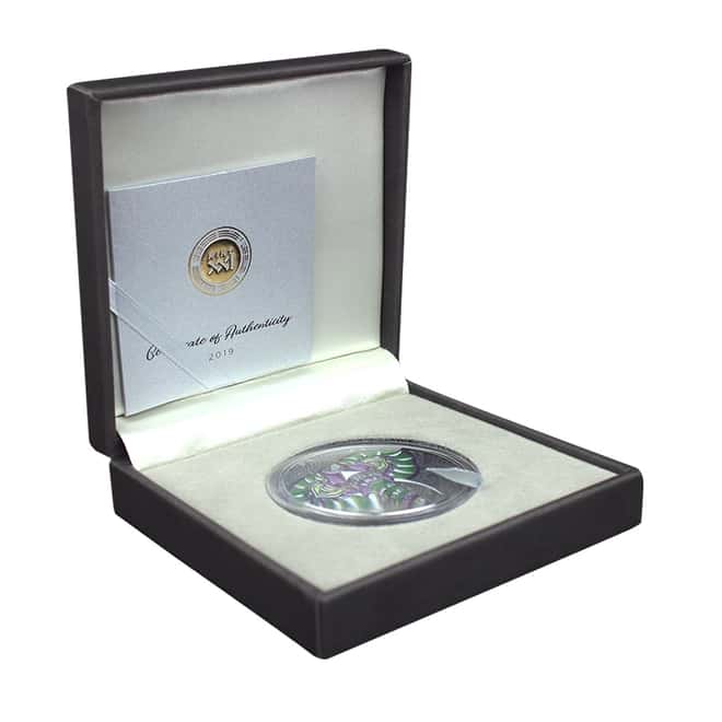 2019 Niue 2 oz Silver Elephant - Mandala Antiqued High Relief $5 Coin (w/Box & COA)