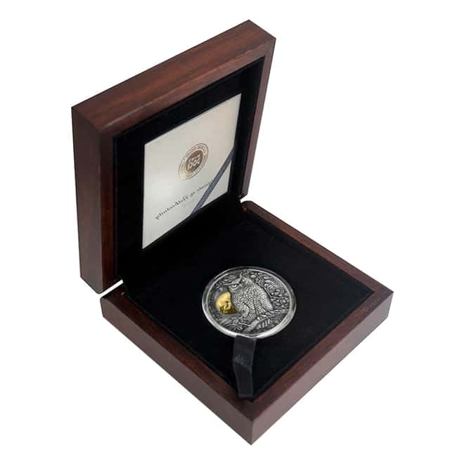2019 Niue 2 oz Silver Long-Eared Owl Antiqued High Relief Coin (w/Box & COA)
