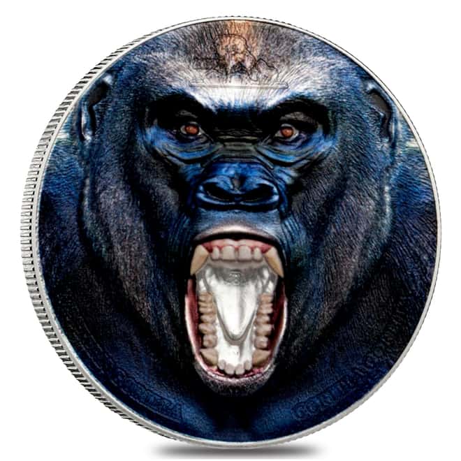 2019 Tanzania 2 oz Silver Gorilla High Relief Colorized Coin (w/Box & COA)