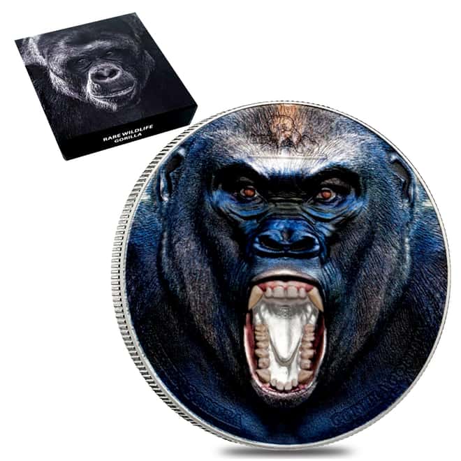 2019 Tanzania 2 oz Silver Gorilla High Relief Colorized Coin (w/Box & COA)