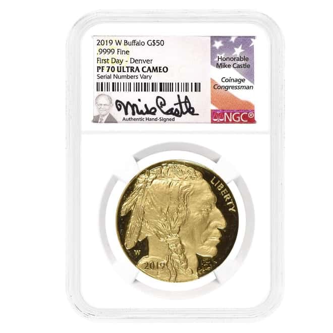 2019-W 1 oz $50 Proof Gold American Buffalo NGC PF 70 FDOI (Mike Castle)