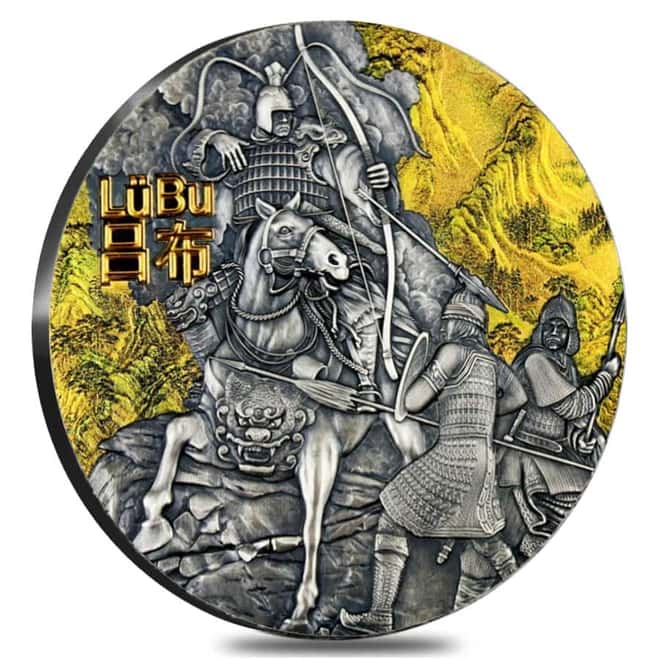 2019 Niue 3 oz Silver Lu Bu - Warriors of Ancient China Antiqued High Relief $5 Coin (w/Box & COA)