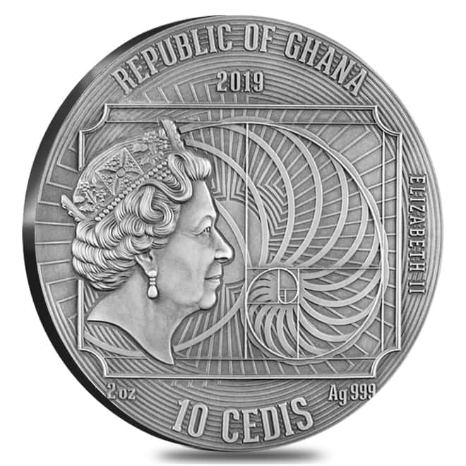 2019 Ghana 2 oz Silver Leonardo Da Vinci - World's Greatest Artists Coin (w/Box & COA)