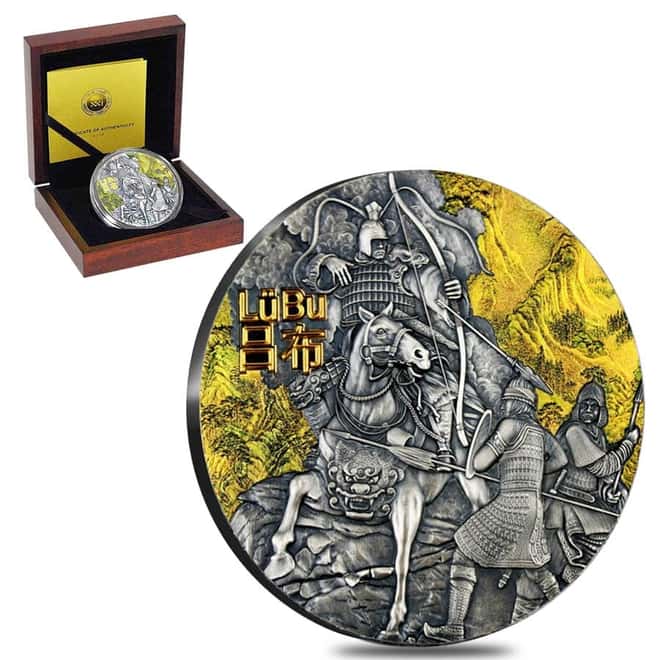 2019 Niue 3 oz Silver Lu Bu - Warriors of Ancient China Antiqued High Relief $5 Coin (w/Box & COA)