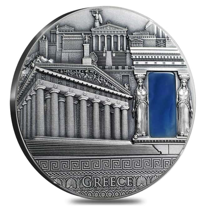 2018 Niue 2 oz Silver Greece - Imperial Art Antiqued High Relief $2 Coin (w/Box & COA)
