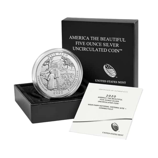 2020-P 5 oz Silver America the Beautiful ATB Connecticut Weir Farm Historic Site Park Unc Coin