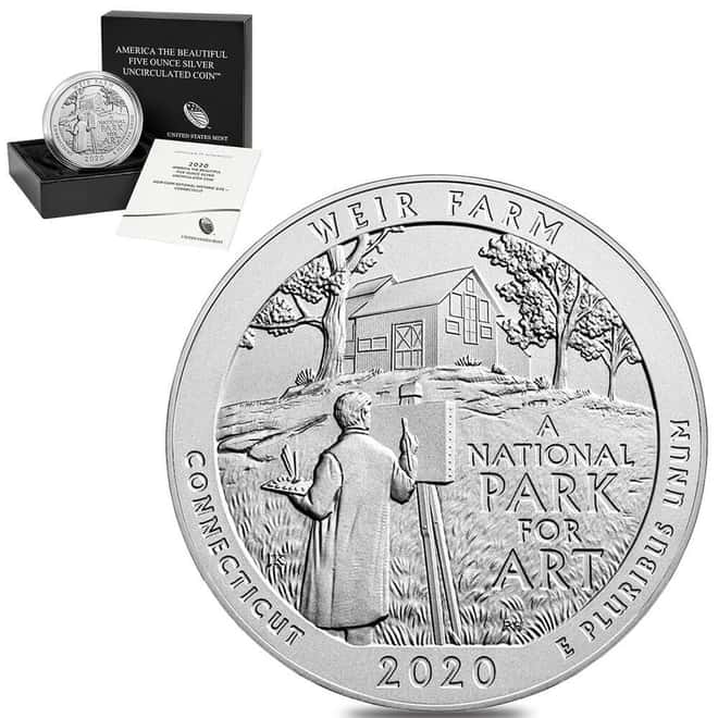 2020-P 5 oz Silver America the Beautiful ATB Connecticut Weir Farm Historic Site Park Unc Coin