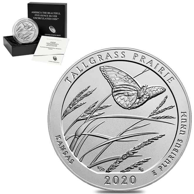 2020-P 5 oz Silver America the Beautiful ATB Kansas Tallgrass Prairie National Preserve Unc Coin