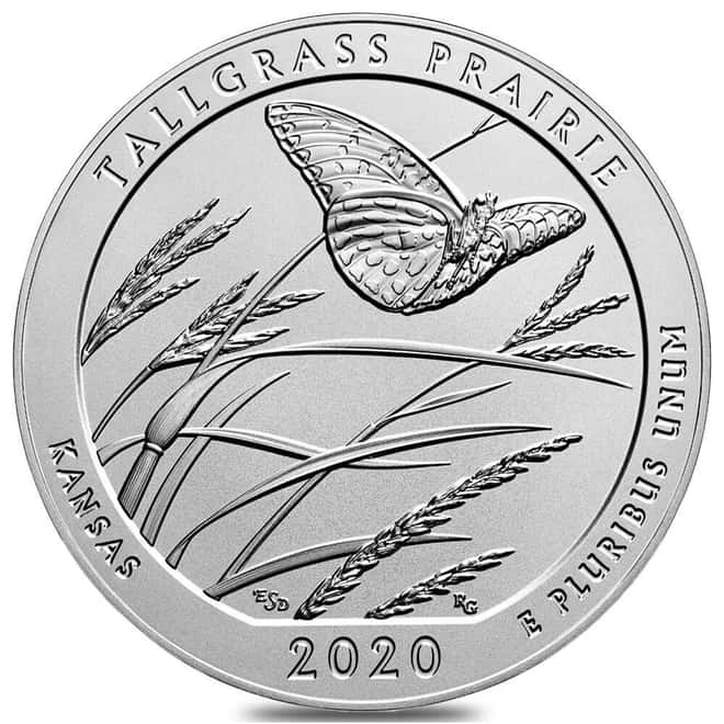 2020-P 5 oz Silver America the Beautiful ATB Kansas Tallgrass Prairie National Preserve Unc Coin