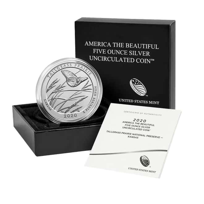 2020-P 5 oz Silver America the Beautiful ATB Kansas Tallgrass Prairie National Preserve Unc Coin