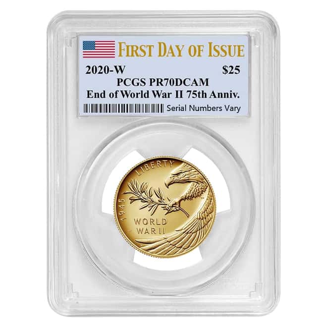 2020-W 1/2 oz End of WWII 75th Anniversary $25 Proof Gold Coin PCGS PF 70 FDOI