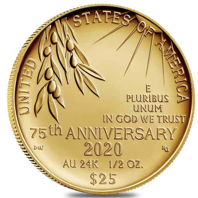 2020-W 1/2 oz End of WWII 75th Anniversary $25 Proof Gold Coin (in Cap)