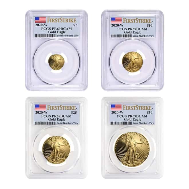 2020-W 1.85 oz Proof Gold American Eagle 4-Coin Set PCGS PF 69 DCAM First Strike 