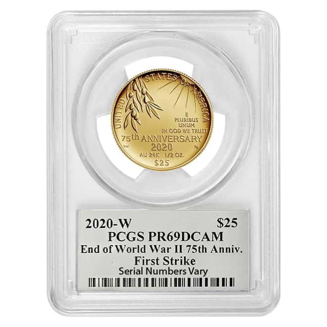 2020-W 1/2 oz End of WWII 75th Anniv $25 Proof Gold Coin PCGS PF 69 FS (Iwo Jima Label)