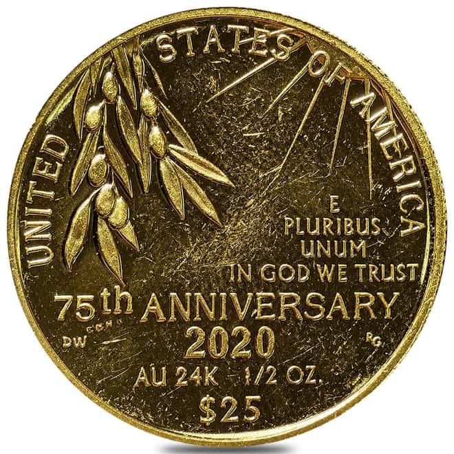 2020-W 1/2 oz End of WWII 75th Anniversary $25 Proof Gold Coin Scruffy