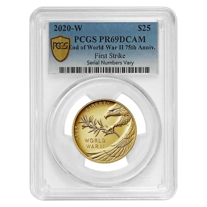 2020-W 1/2 oz End of WWII 75th Anniv $25 Proof Gold Coin PCGS PF 69 FS