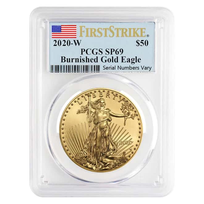 2020-W 1 oz $50 Burnished Gold American Eagle PCGS SP 69 First Strike