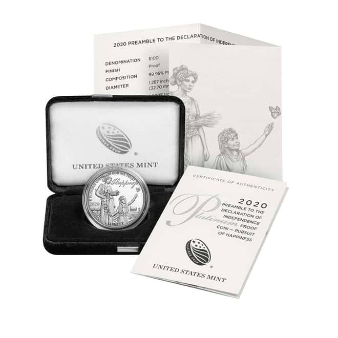 2020-W 1 oz Proof Platinum American Eagle - Happiness - Preamble to the Declaration of Independence